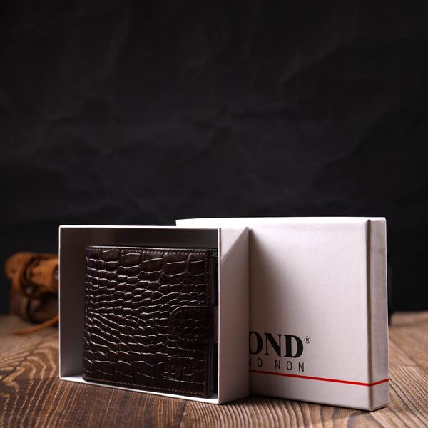 Фактурний чоловічий горизонтальний гаманець із натуральної шкіри з тисненням під крокодила BOND 22009 Коричневий 22009 фото