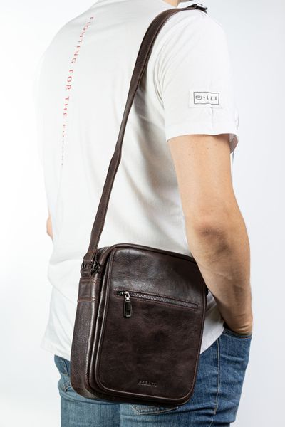Шкіряна чоловіча сумка на плече барсетка REK-020-Brown коричнева REK-020-Brown фото