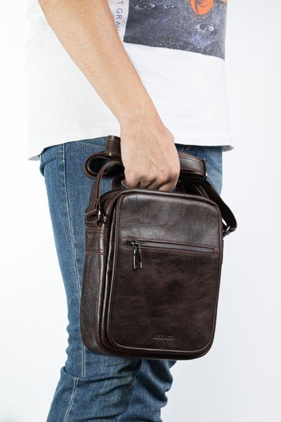 Кожаная мужская сумка на плечо барсетка REK-020-Brown коричневая REK-020-Brown фото
