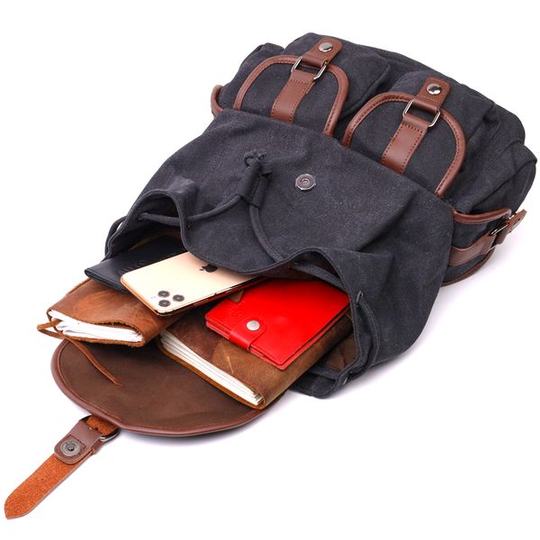 Текстильний рюкзак що закривається клапаном на магніт Vintage 22151 Чорний 56787 фото