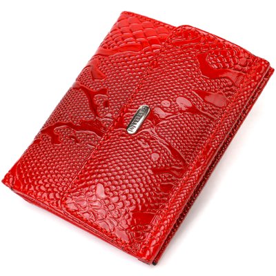Лакований гаманець для жінок середнього розміру з натуральної шкіри з тисненням під рептилію CANPELLINI 21816 Червоний 21816 фото