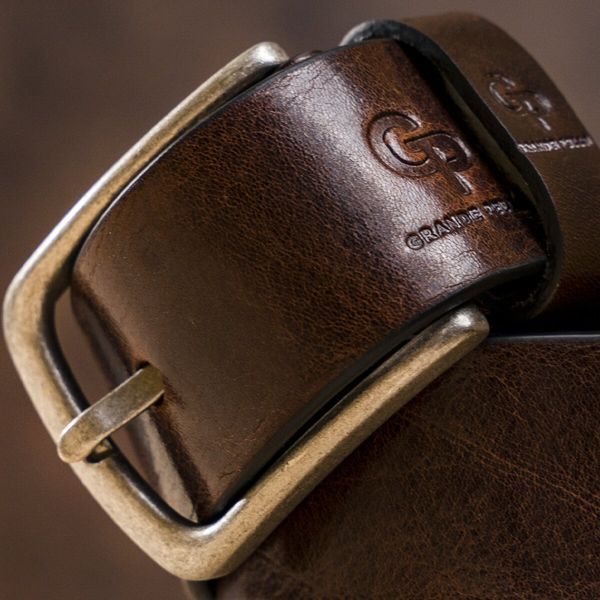Ремінь чоловічий з класичною алюмінієвою пряжкою Grande Pelle 11268 Червоно-коричневий 11268 фото