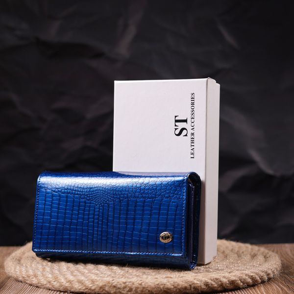 Стильний жіночий гаманець із лакованої шкіри з візитницею ST Leather 19404 Синій 19404 фото