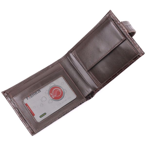 Класичний чоловічий гаманець із натуральної шкіри з тисненням під крокодила KARYA 21199 Коричневий 21199 фото