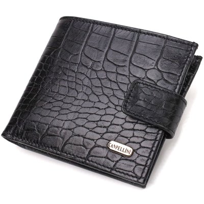 Чоловічий оригінальний гаманець горизонтального формату з натуральної шкіри з тисненням під крокодила CANPELLINI 21768 Чорний 21768 фото