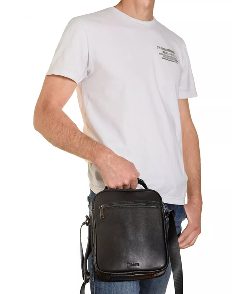 Мужская кожаная сумка на плечо вместительная REK-022-Vermont черная REK-022-Vermont black фото