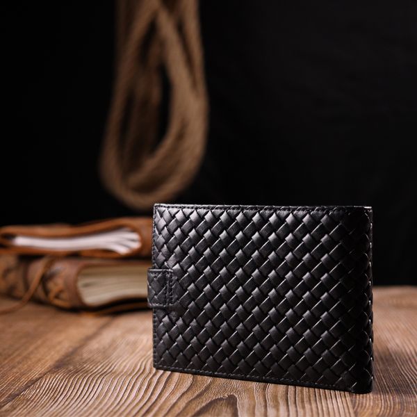 Плетений чоловічий гаманець з натуральної шкіри KARYA 21200 Чорний 21200 фото