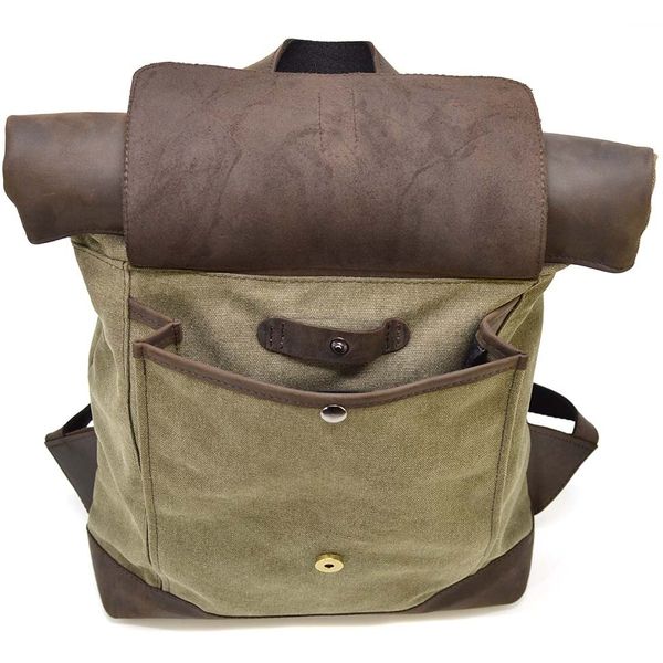 Ролл-ап рюкзак з кінської шкіри та канвас TARWA ROc-5191-3md ROc-5191-3md фото