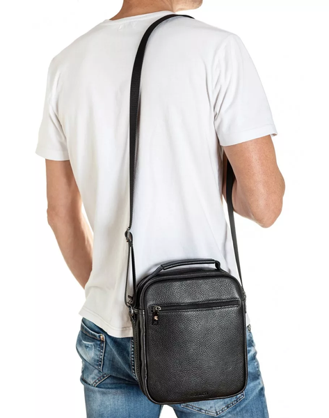 Чоловіча шкіряна сумка на плече містка REK-022-Flotar чорна REK-022-Flotar фото