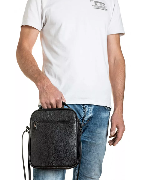Чоловіча шкіряна сумка на плече містка REK-022-Flotar чорна REK-022-Flotar фото
