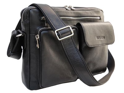 Чёрная кожаная сумка через плечо формата А-4 Newery N9812GA N9812GA фото