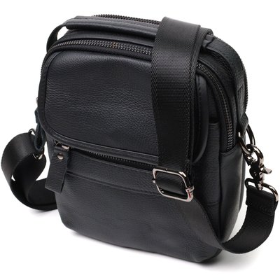 Практичная мужская сумка на плечо из натуральной кожи Vintage 22147 Черная 22247 фото