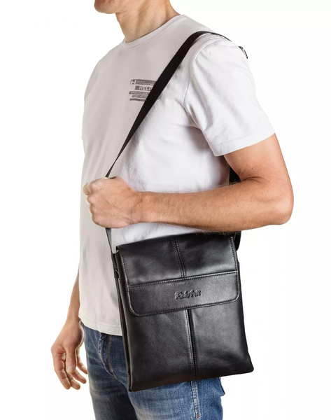 Мужская удобная вместительная кожаная сумка на плечо REK-074-Vermont черная REK-074-Vermont фото