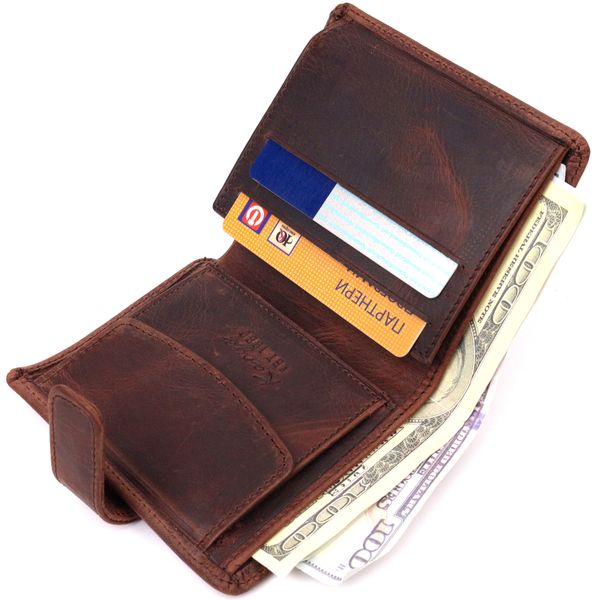 Компактный мужской бумажник из добротной винтажной кожи KARYA 21328 Коричневый 21328 фото