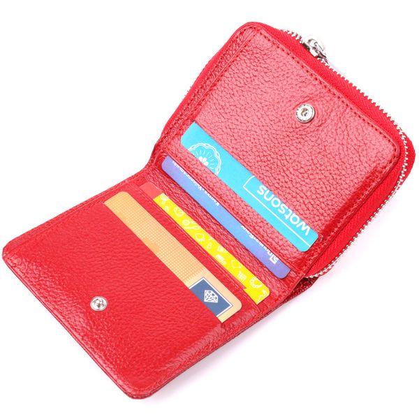 Лакований жіночий гаманець із монетницею на блискавці з натуральної фактурної шкіри KARYA 21410 Червоний 21410 фото