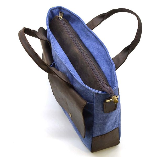 Чоловіча сумка з канвас та кінської шкіри TARWA RKc-3990-3md синій RKc-3990-3md фото