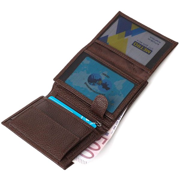 Компактний чоловічий гаманець із натуральної зернистої шкіри без застібки BOND 21989 Коричневий 21989 фото