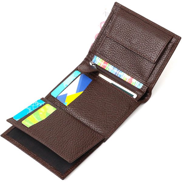 Компактный мужской бумажник из натуральной зернистой кожи без застежки BOND 21989 Коричневый 21989 фото