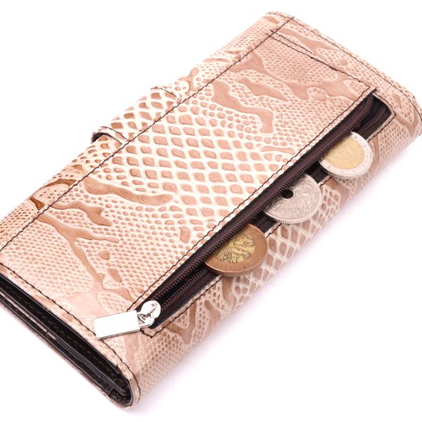 Лакований жіночий гаманець із натуральної фактурної шкіри KARYA 21026 Бежевий 21026 фото