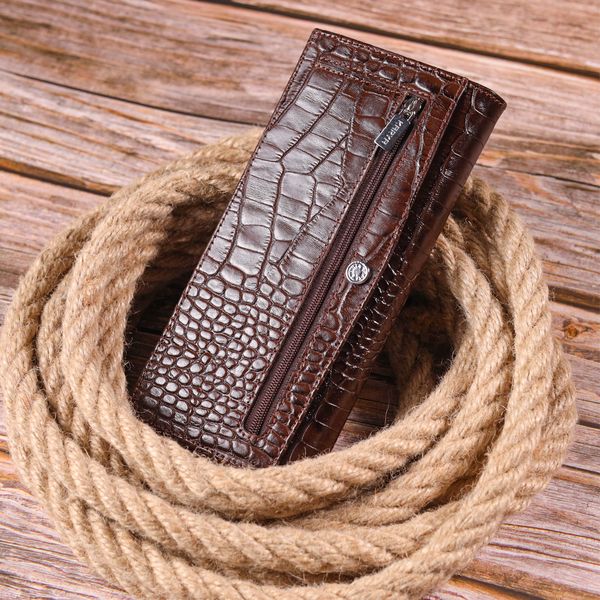 Цікавий вертикальний гаманець із натуральної фактурної шкіри KARYA 21434 Коричневий 21434 фото