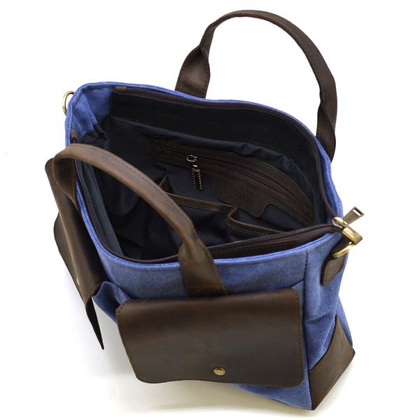 Чоловіча сумка з канвас та кінської шкіри TARWA RKc-3990-3md синій RKc-3990-3md фото