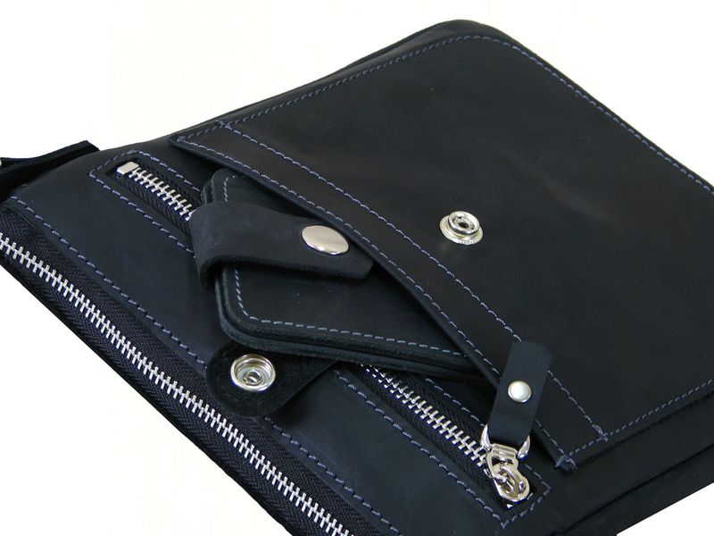Чоловіча шкіряна сумка планшет SGE PL 001 blackgr чорна з сірою стрічкою PL 001 blackgr фото