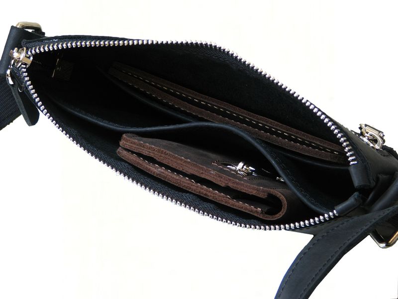Чоловіча шкіряна сумка планшет SGE PL 001 blackgr чорна з сірою стрічкою PL 001 blackgr фото