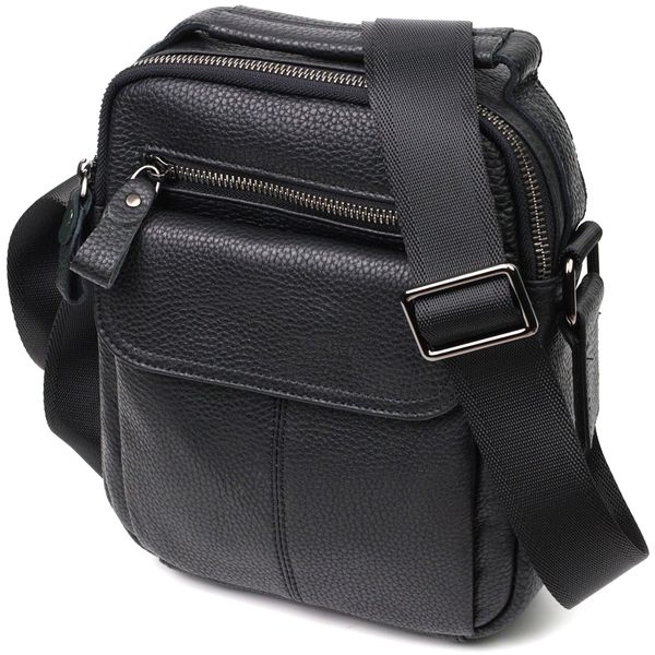 Вертикальная мужская сумка на плечо из натуральной кожи Vintage 22148 Черная 22248 фото