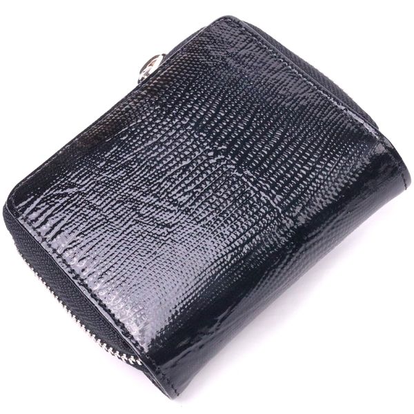 Лакований гаманець для жінок з монетницею на блискавці з натуральної шкіри фактурної KARYA 21411 Чорний 21411 фото