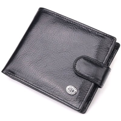 Чоловічий гаманець з натуральної гладкої шкіри у два додавання ST Leather 19409 Чорний 19409 фото