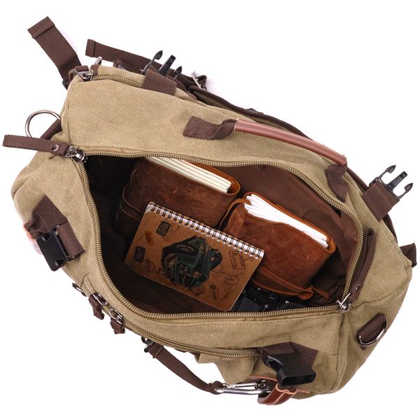 Вместительный рюкзак-трансформер в стиле милитари из плотного текстиля Vintage 22158 Оливковый 56794 фото