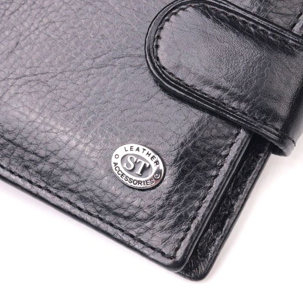 Чоловічий гаманець з натуральної гладкої шкіри у два додавання ST Leather 19409 Чорний 19409 фото