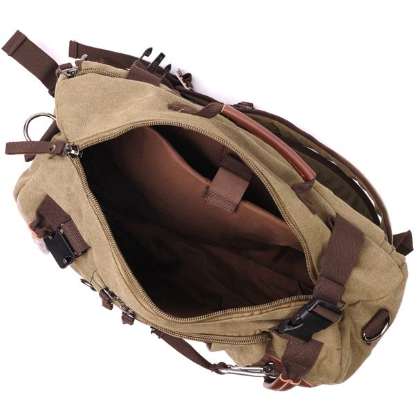 Місткий рюкзак-трансформер у стилі мілітарі із щільного текстилю Vintage 22158 Оливковий 56794 фото