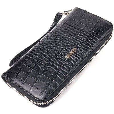 Горизонтальний гаманець для жінок з натуральної фактурної шкіри під крокодила CANPELLINI 21623 Чорний 21623 фото