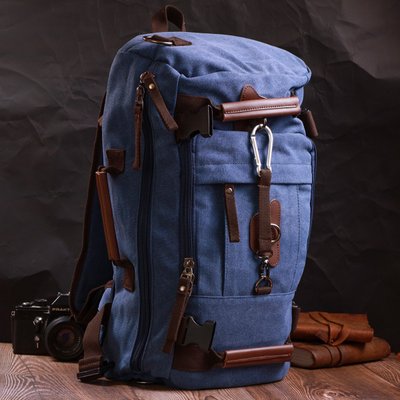 Функциональный рюкзак-трансформер в стиле милитари из плотного текстиля Vintage 22159 Синий 56795 фото