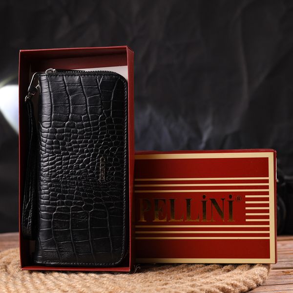 Горизонтальний гаманець для жінок з натуральної фактурної шкіри під крокодила CANPELLINI 21623 Чорний 21623 фото