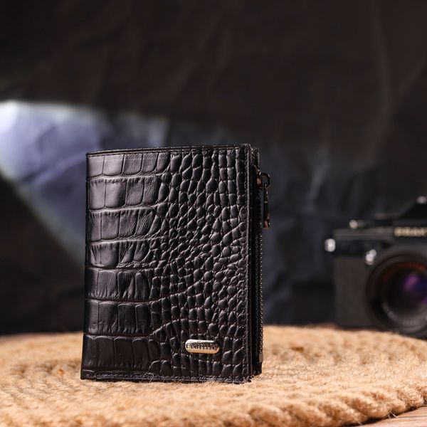 Вертикальний гаманець з натуральної шкіри з тисненням під крокодила CANPELLINI 21673 Чорний 21673 фото