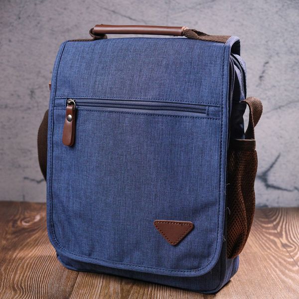 Цікава чоловіча сумка через плече із текстилю 21264 Vintage Синя 55148 фото