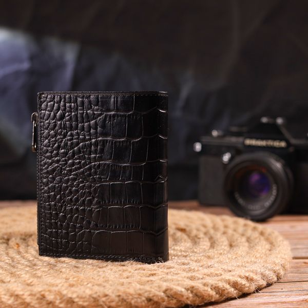 Вертикальний гаманець з натуральної шкіри з тисненням під крокодила CANPELLINI 21673 Чорний 21673 фото