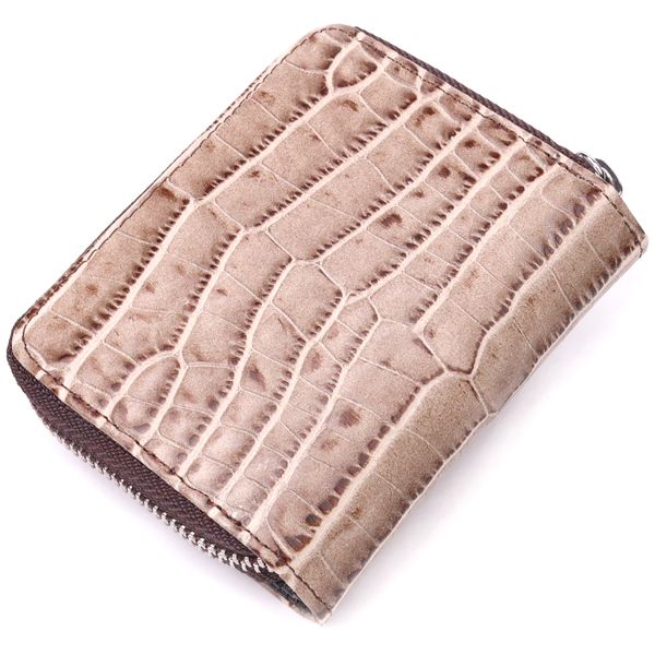 Фактурний жіночий гаманець із монетницею з натуральної шкіри з тисненням під крокодила KARYA 21413 Бежевий 21413 фото
