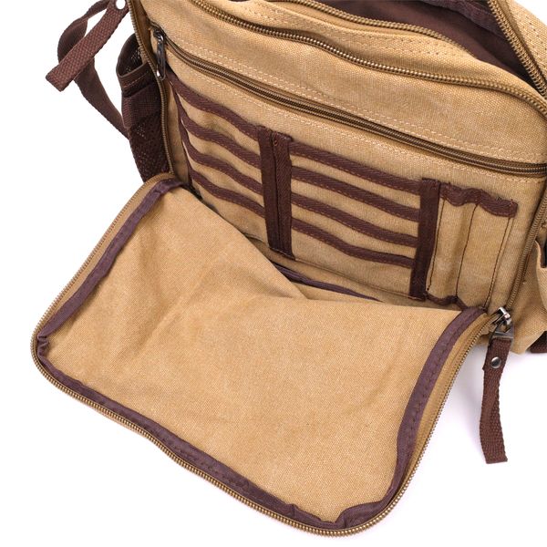 Функціональна чоловіча сумка месенджер із щільного текстилю Vintage 22206 Пісочний 56839 фото
