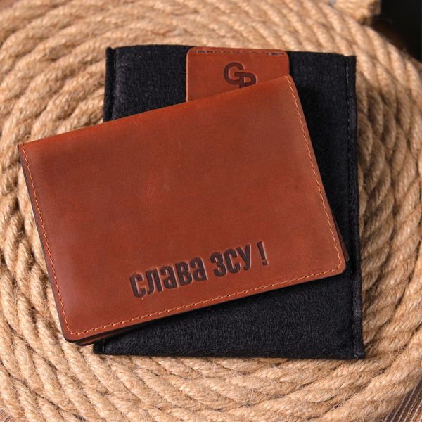 Интересная обложка на паспорт из винтажной кожи Слава ЗСУ GRANDE PELLE 16727 Светло-коричневая 16727 фото