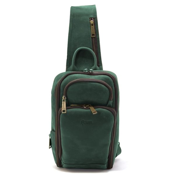 Шкіряний рюкзак слінг на одне плече TARWA RE-0910-4lx зелений колір RE-0910-4lx фото