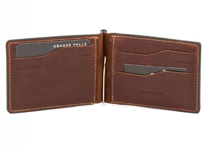 Коньячний шкіряний затискач для грошей з монетницею Grande Pelle 125123 125123 фото