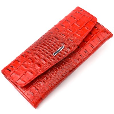 Красивий жіночий гаманець з клапаном із фактурної шкіри під крокодила KARYA 21106 Червоний 21106 фото
