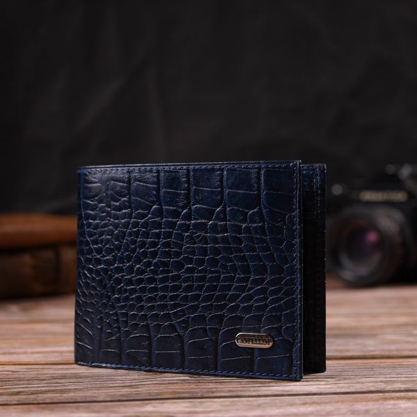 Гарний гаманець для чоловіків з натуральної шкіри з тисненням під крокодила CANPELLINI 21924 Синій 21924 фото