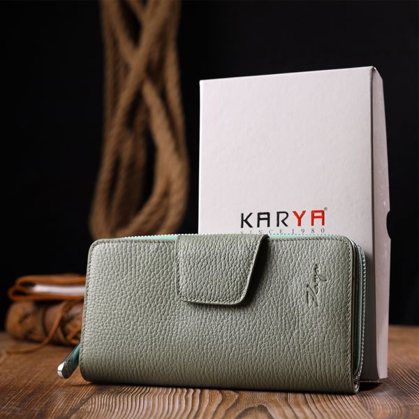 Незвичайний вертикальний жіночий гаманець із натуральної шкіри KARYA 21156 Сіро-блакитний 21156 фото