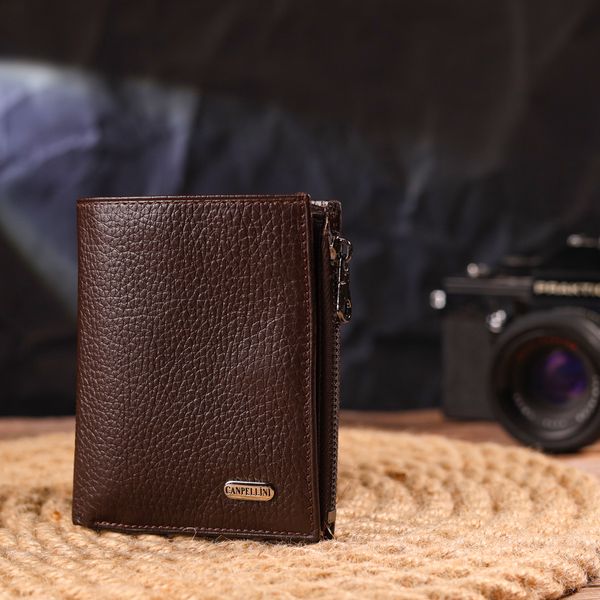 Чоловічий компактний вертикальний гаманець з натуральної шкіри CANPELLINI 21674 Коричневий 21674 фото