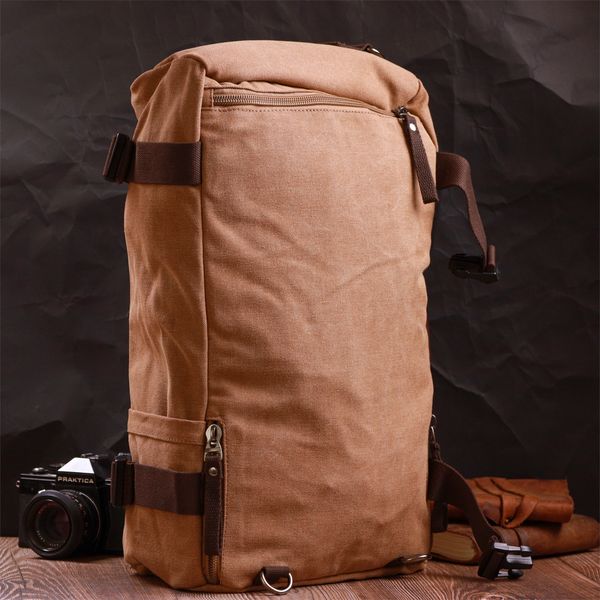 Сучасний рюкзак-трансформер у стилі мілітарі із щільного текстилю Vintage 22160 Коричневий 56796 фото