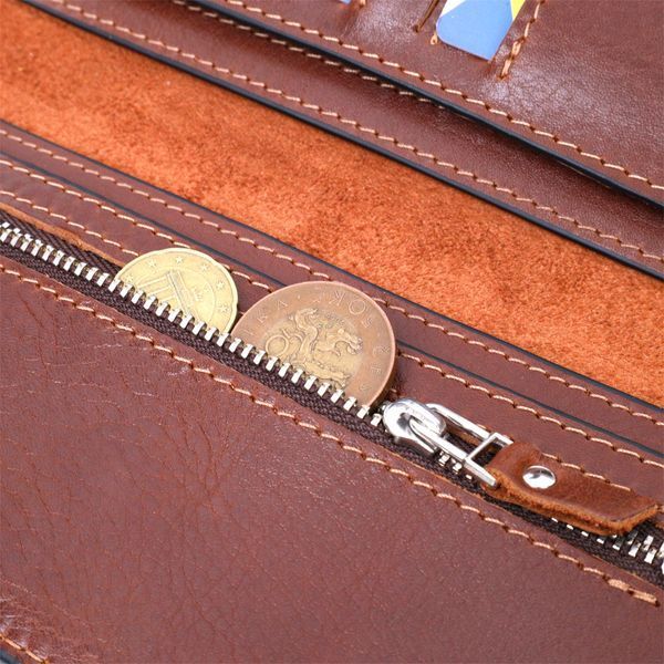 Интересный вертикальный кошелек из натуральной кожи GRANDE PELLE 11660 Коричневый 56466 фото